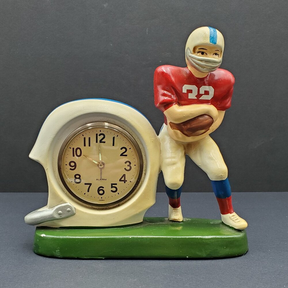 Sears Football Clock Sears Roebuck Football Player Helmet Wind Up Alarm Clock